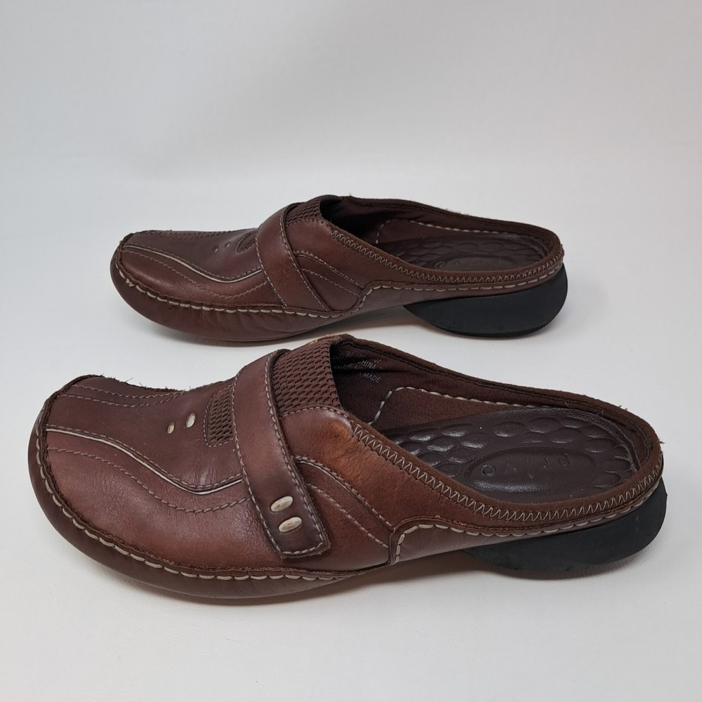 Privo by Clark Leather Mules Womens Size 6.5 Slip On Brown 75799
